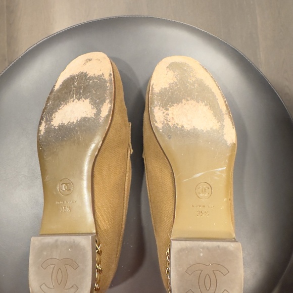 AUTH.CHANEL Brown Canvas CC Chain Mocassin Loafers - Picture 2 of 3